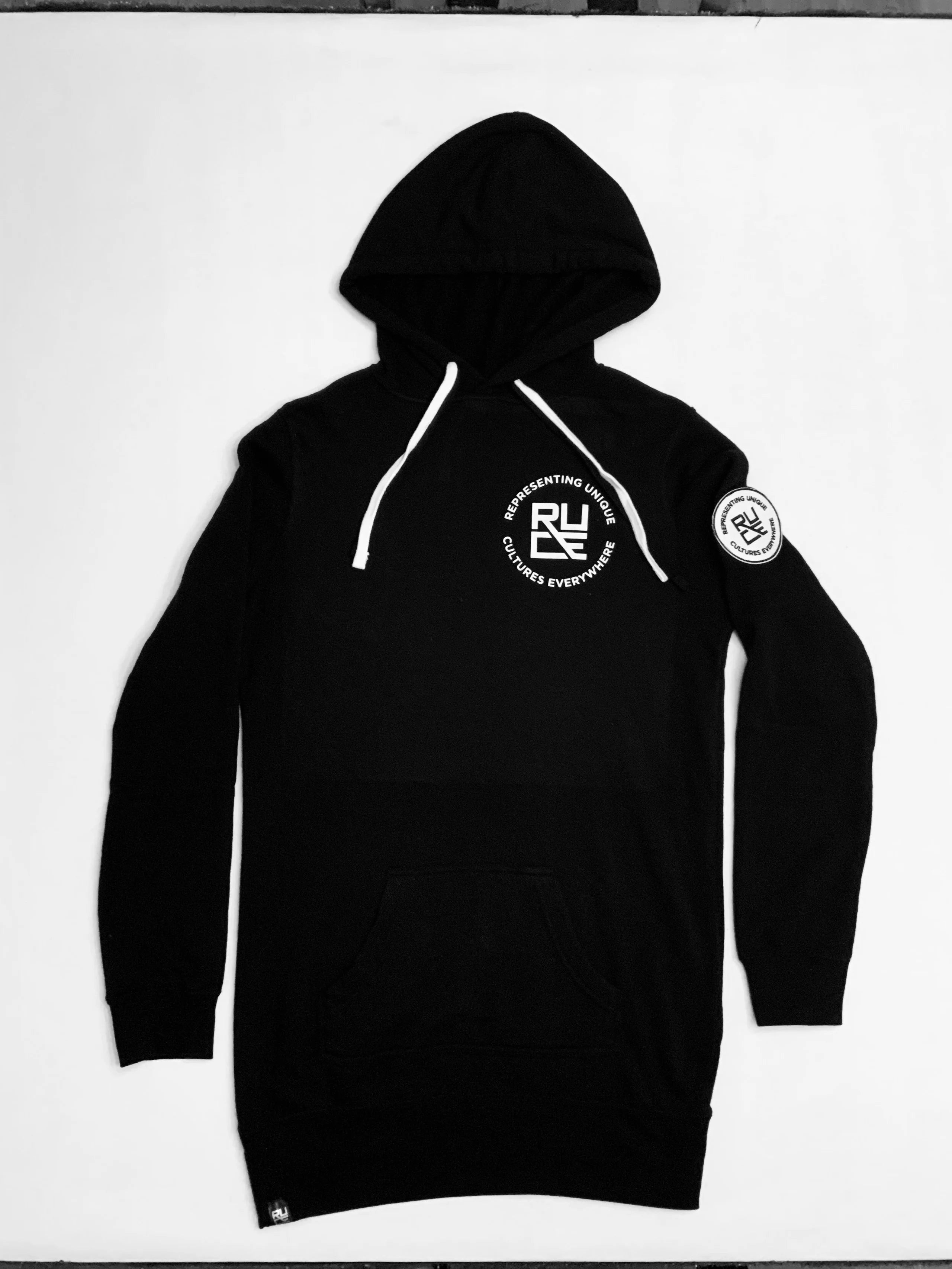 R.U.C.E. "GRATITUDE" BLK Hooded Sweatshirt Dress